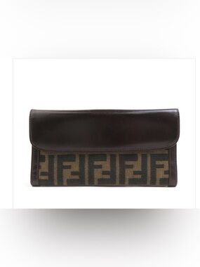 Fendi Zucca Print canvas Wallet with brown leather trim